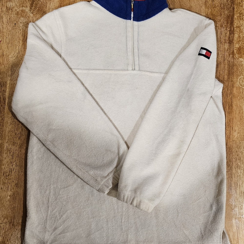 VTG 90s Tommy Hilfiger Pullover Mens XL Fleece Quarter Zip Flag Collar